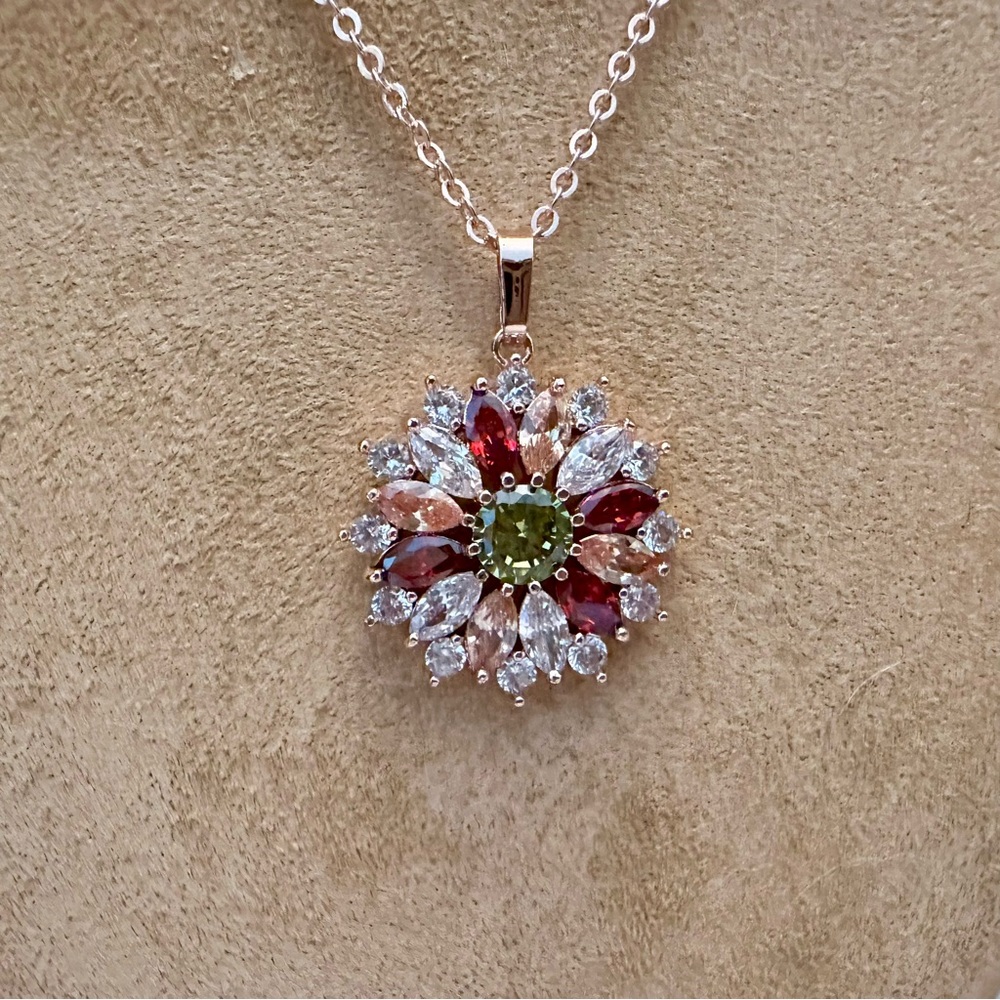 Copper plated multi gemstone pendant necklace